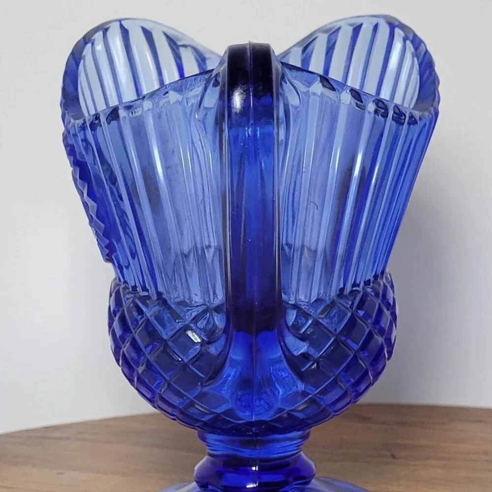 Vintage Avon Fostoria Glass Ribbed Cobalt Blue Mt. Vernon Creamer Sauce Pitcher